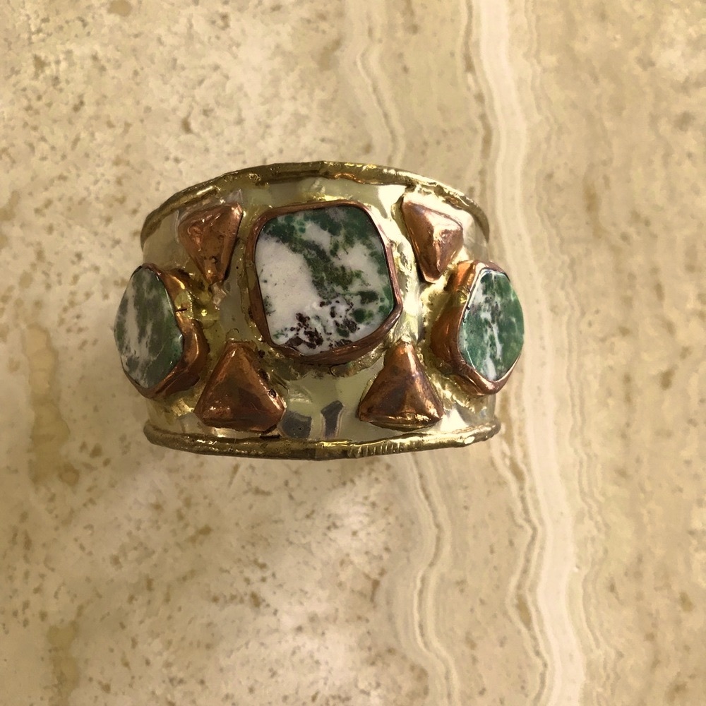 GORGEOUS SILVER, BRASS, COPPER AND STONE HANDMADE CUFF BRACELET